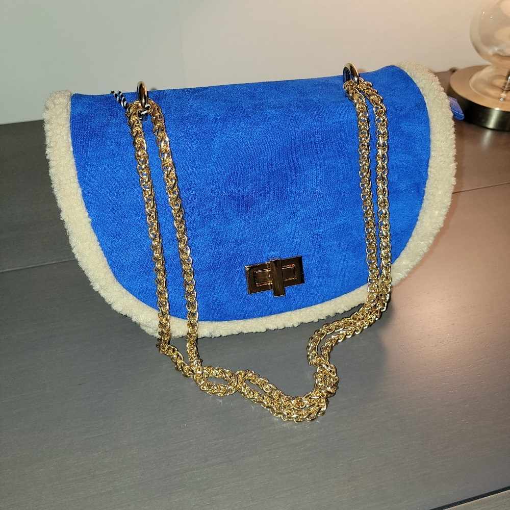 Blue Suede & Shearling Handbag.